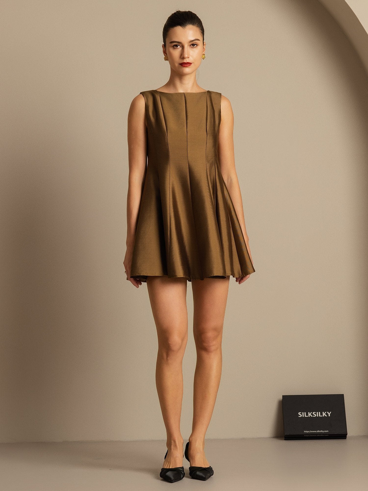 [Bronze] SilkSilky-CA 32Momme Silk-Wool Blend Dress 007,