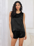 SilkSilky-CA Pure Silk Sleeveless Round Neck Women's Pajamas Black 003