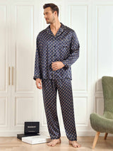[Navy Chain] SilkSilky-CA 19Momme Long Sleeve Notch Collar Men's Pajamas 012