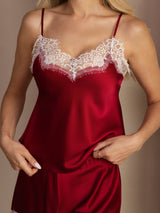 [Wine] SilkSilky-CA Spaghetti Strap V Neck Camisole Set 006
