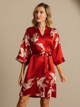 [Dark Red] SilkSilky-CA 3/4 Sleeve Women's Robe 007