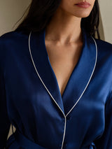 [Dark Blue] SilkSilky-CA Long Sleeve Shawl Collar Women's Pajamas 003
