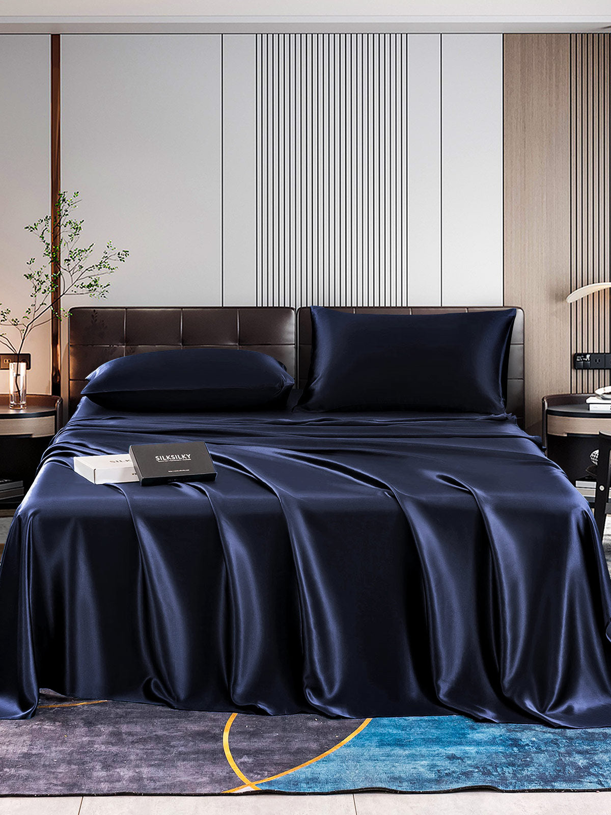 SilkSilky CA 22Momme Pure Silk Bedding Set DarkBlue 001