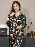 SilkSilky CA Pure Silk Long Sleeve Lapel Women's Pajamas Black 006