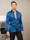 SilkSilky CA Silk Long Sleeve Collar Men's Shirt DarkBlue 006