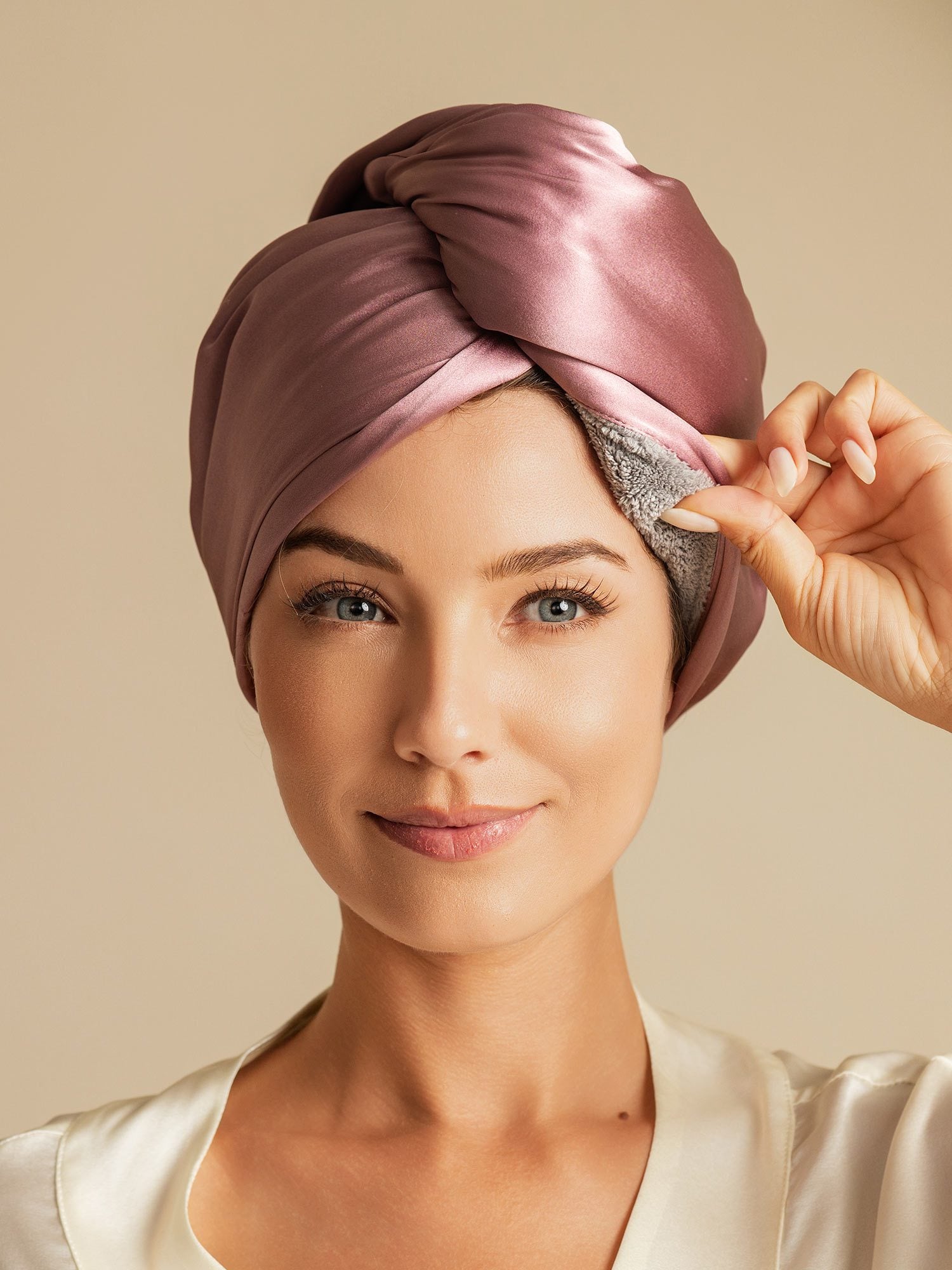 [Pale Mauve] SilkSilky-CA Pure Silk Wrap Hair Towel Wrap 001,