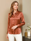 SilkSilky CA Silk Long Sleeve Collar Women's Shirt Coffee 006