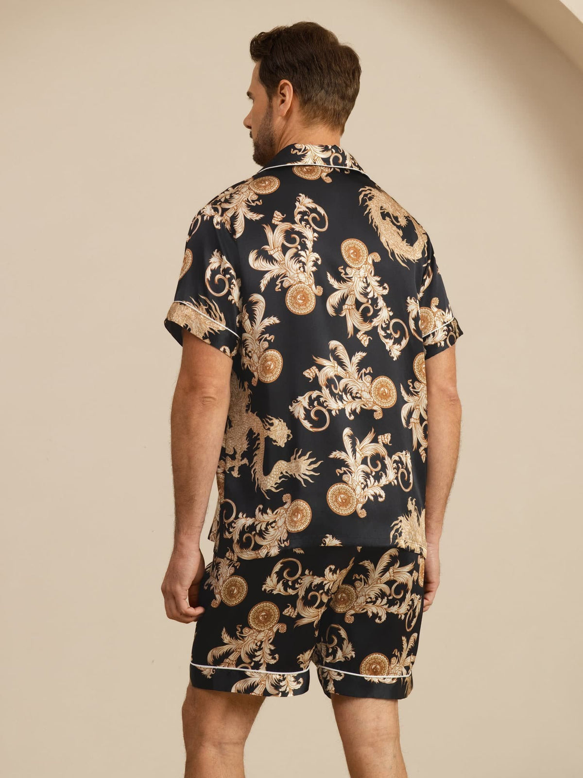 [Black Dragon] SilkSilky-CA Short Sleeve Lapel Collar Men's Pajamas 002
