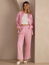 [Pink Pinstripe] SilkSilky-CA Long Sleeve Lapel Collar Women's Outfit Sets 004