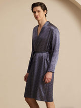 [Navy Ginkgo] SilkSilky-CA Long Sleeve V Neck Men's Robe 005
