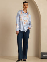 [Light Blue] SilkSilky-CA Long Sleeve Lapel Collar Women's Shirt 008