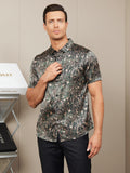 SilkSilky CA Silk Short Sleeve Collar Men's Shirt GrayishGreen 006