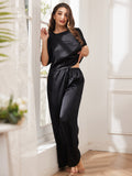 SilkSilky CA Pure Silk Half Sleeve Round Neck Women's Pajamas Black 005