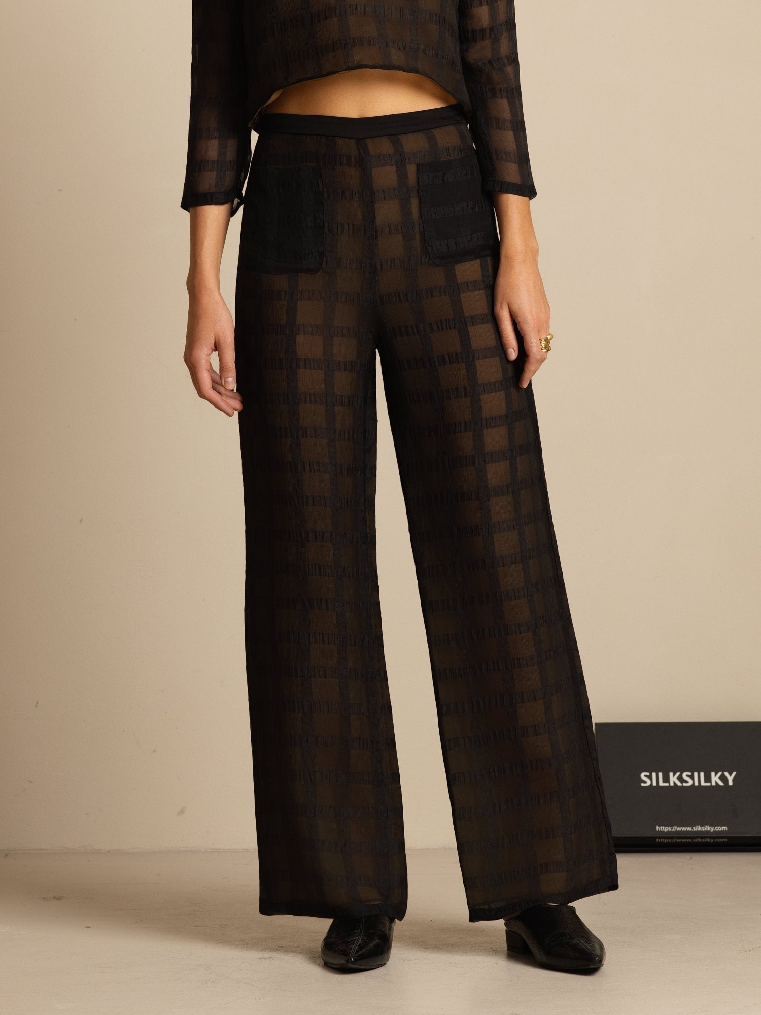 [Black] SilkSilky-CA Pure Silk Womens Pants 003