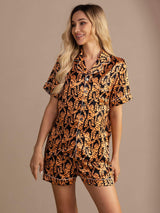 [Black Tiger] SilkSilky-CA Short Sleeve Lapel Collar Women's Pajamas 001