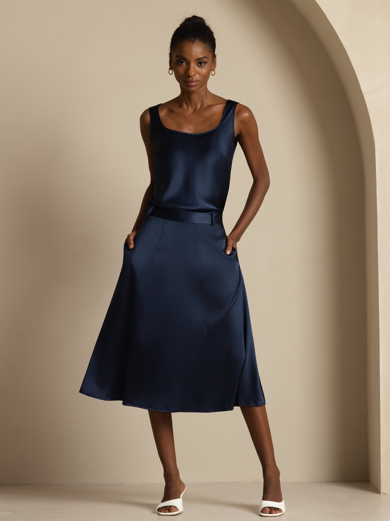 [DarkBlue] SilkSilky-CA 19Momme Silk Skirt 006