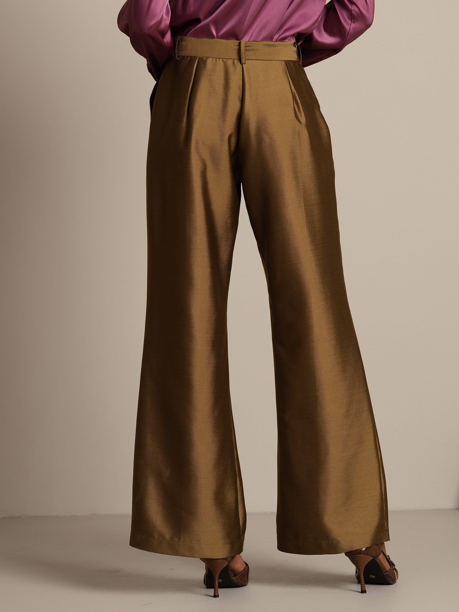 [Bronze] SilkSilky-CA 32Momme Silk-Wool Blend Womens Pants 002,