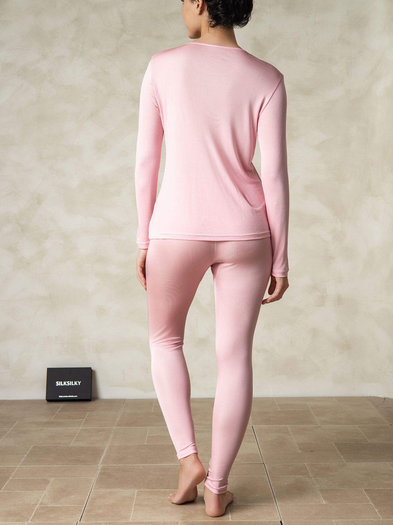 [Pink] SilkSilky-CA Silk Knitted Round Neck Women's Pajamas 002