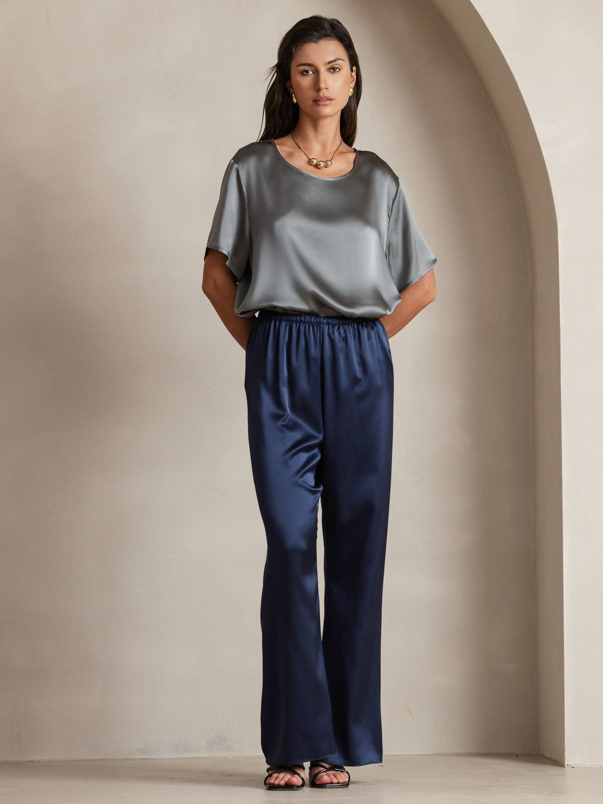 [Dark Blue] SilkSilky-CA 19Momme Silk Womens Pants 004