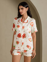 [White Strawberry] SilkSilky-CA Short Sleeve Notch Collar Women's Pajamas 001