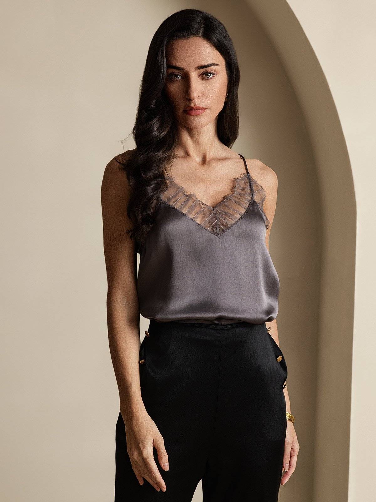 SilkSilky-CA Silk Deep V Neck Camisole PurpleGray 003