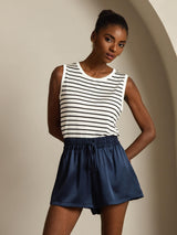 [White Stripe] SilkSilky-CA Sleeveless Round Neck Camisole 006