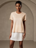 SilkSilky CA Silk Knitted Short Sleeve Round Neck Women's T Shirt Beige 001