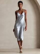 [Grayish Blue] SilkSilky-CA Pure Silk Sleeveless V Neck Dress 004