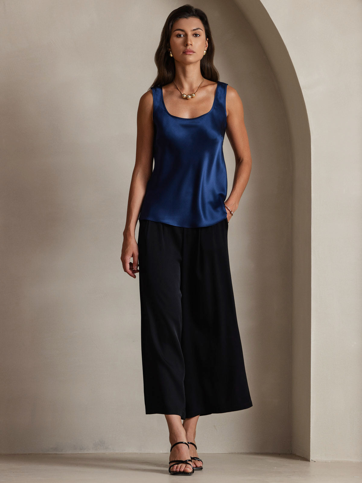 [Dark Blue] SilkSilky-CA 19Momme Silk U Neck Camisole 007