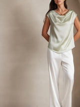 [Light Green] SilkSilky-CA Cap Sleeve Cowl Neck Women's T-Shirt 004