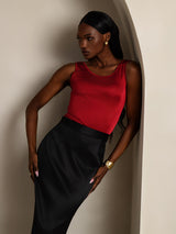 [Wine] SilkSilky-CA Sleeveless Round Neck Women's T-Shirt 001