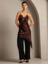 [Brown] SilkSilky-CA Pure Silk Asymmetric Dress 007