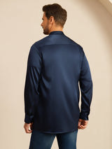 [Dark Blue] SilkSilky-CA Long Sleeve Stand Collar Men''s Shirt 002