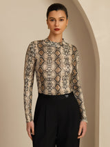 [Snakeskin] SilkSilky-CA Long Sleeve Women's T-Shirt 001