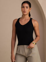 [Black] SilkSilky-CA Sleeveless Deep V Neck Camisole 003