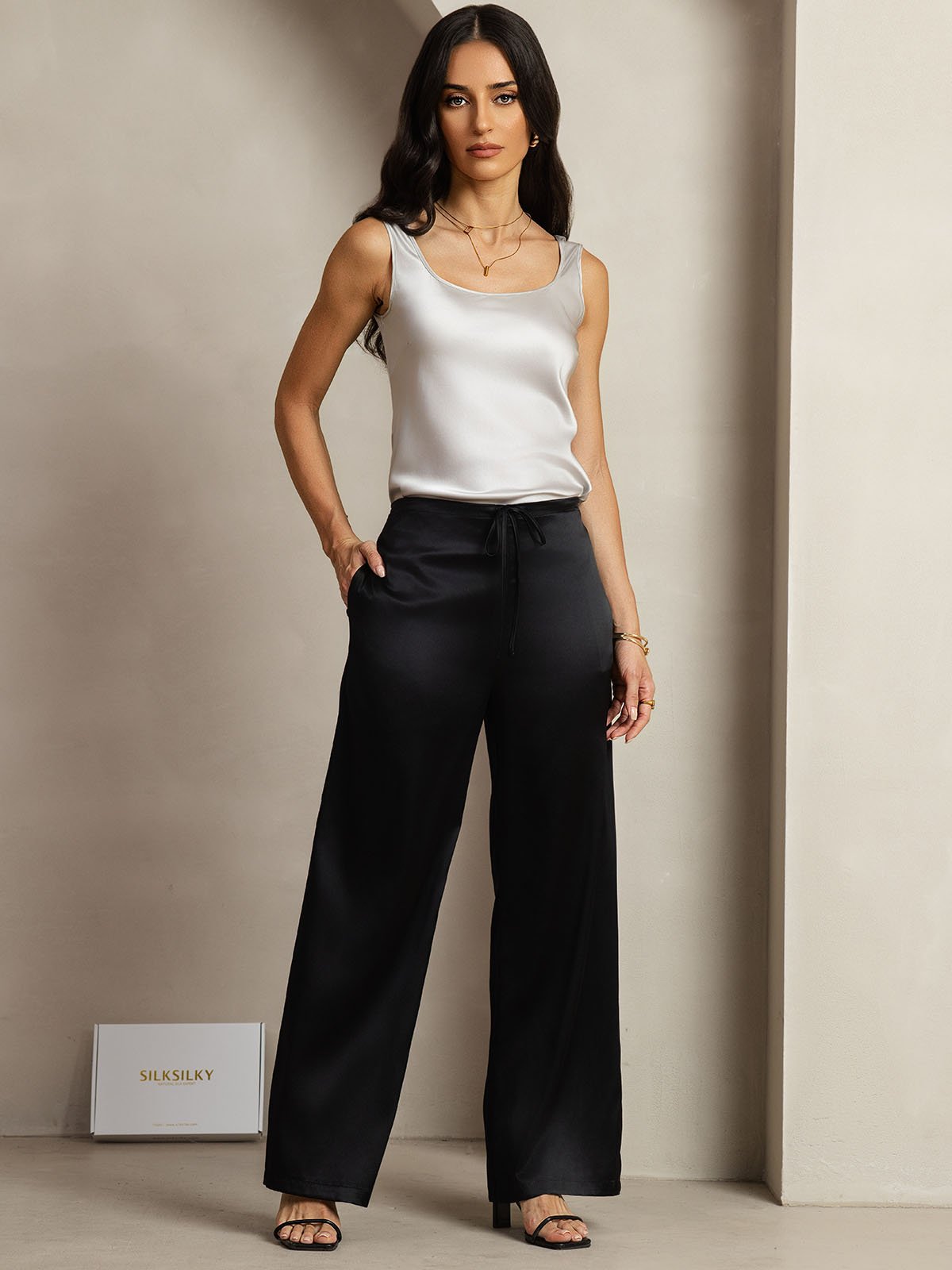 [Black] SilkSilky-CA 19Momme Silk Womens Pants 006
