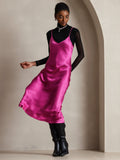 SilkSilky-CA Pure Silk Sleeveless Round Neck Dress RoseRed 005