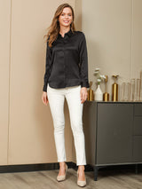 [Black] SilkSilky-CA Long Sleeve Lapel Collar Women's Shirt 005