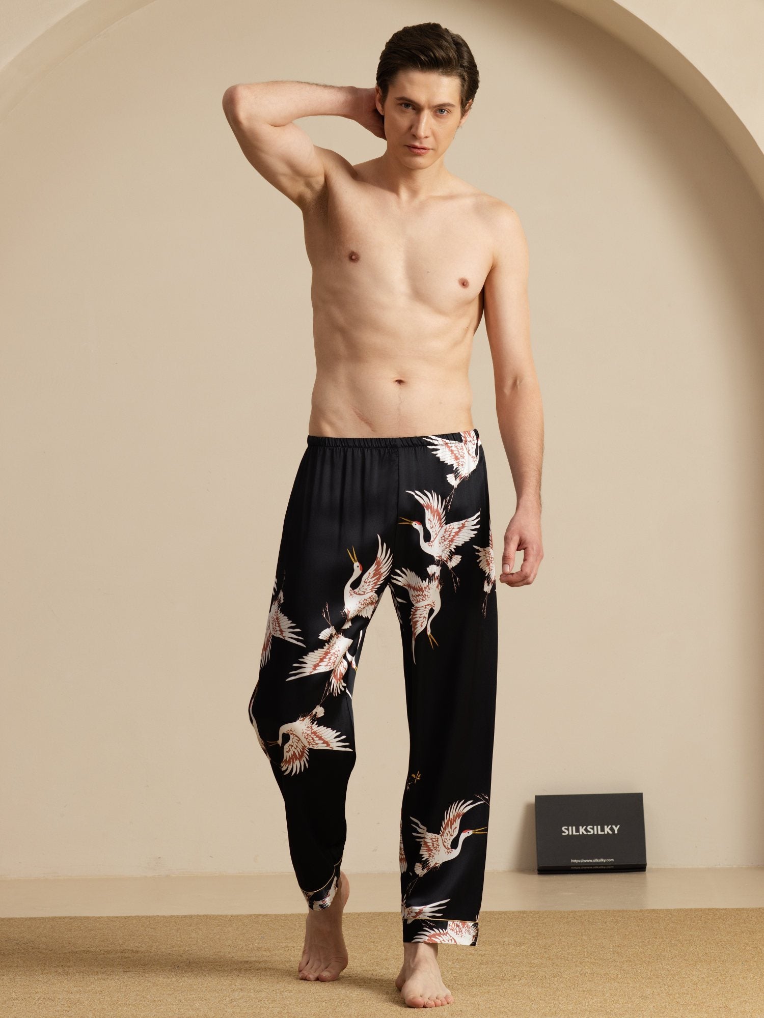 [Black] SilkSilky-CA 19Momme Mens Sleep Bottoms 006