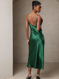 SilkSilky-CA Pure Silk Sleeveless Round Neck Dress Green 002