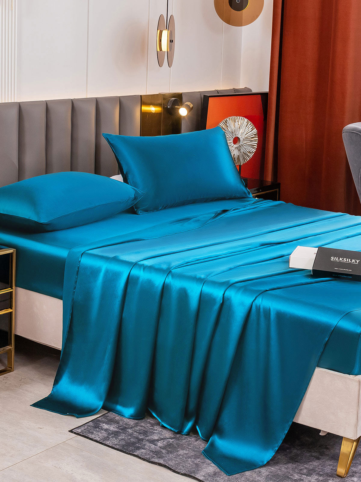 [Teal] SilkSilky-CA 19Momme Pure Silk Bedding Set 003
