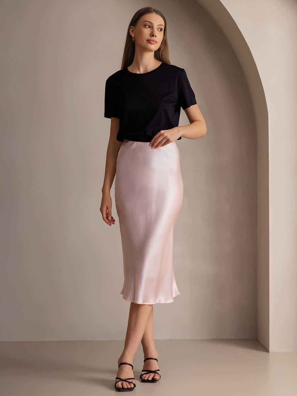 [Light Pink] SilkSilky-CA 19Momme Pure Silk Skirt 007,