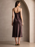 SilkSilky-CA Pure Silk Sleeveless Round Neck Dress Coffee 002