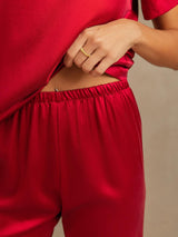[Wine] SilkSilky-CA 19Momme Machine-Washable Silk Short Sleeve Women's Pajamas 005