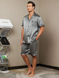 SilkSilky CA Pure Silk Short Sleeve Lapel Men's Pajamas Gray 007