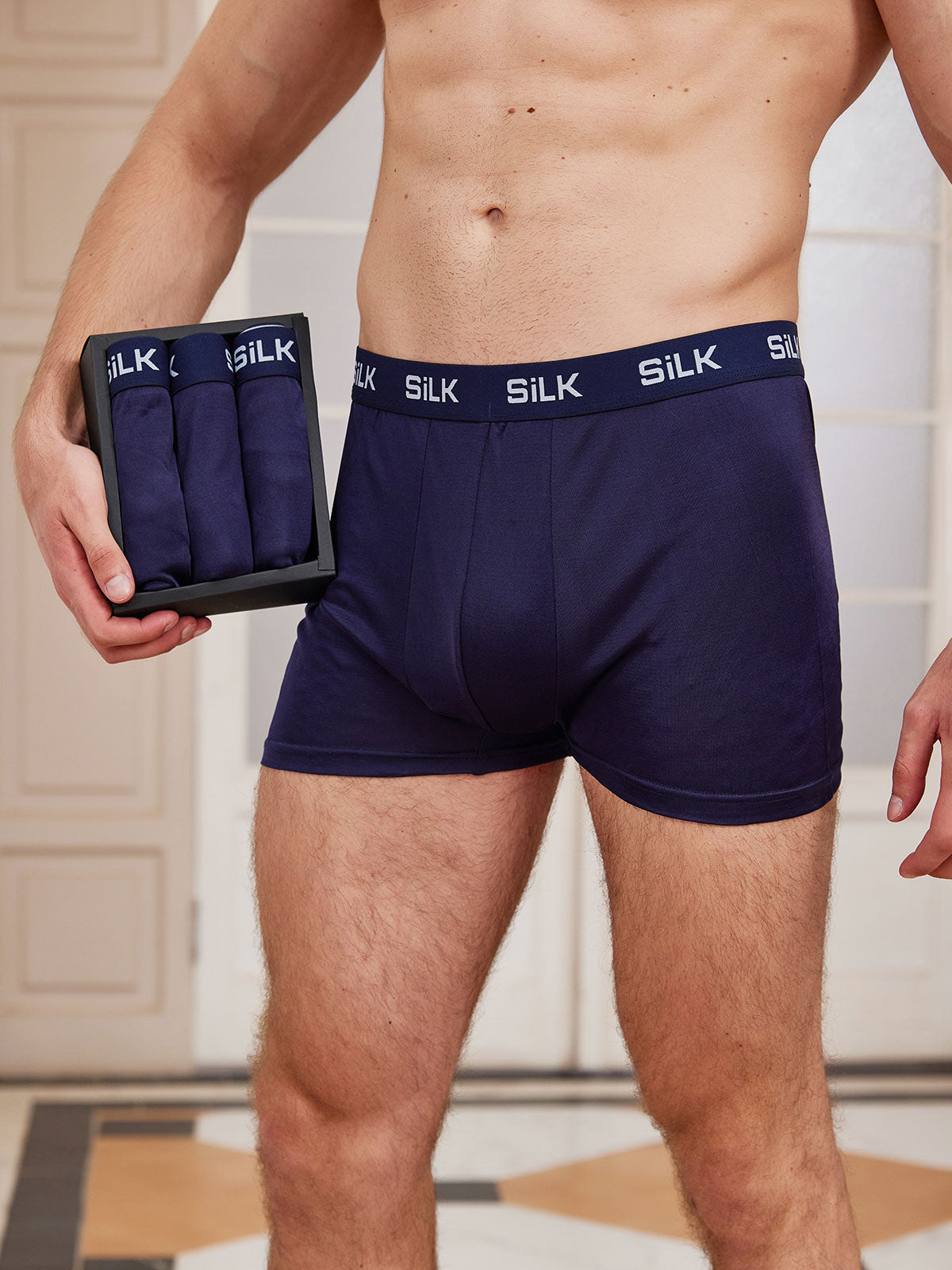 [Dark Blue] SilkSilky-CA 100% Silk Jersey Men's Underwear 002