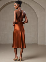 [Caramel] SilkSilky-CA Pure Silk Sleeveless V Neck Dress 004