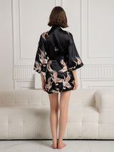 [Black] SilkSilky-CA 3/4 Sleeve Women's Robe 002