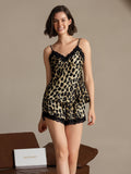 SilkSilky-CA Pure Silk V Neck Camisole Set Leopard 004