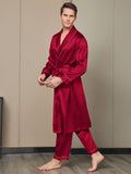 SilkSilky CA Pure Silk Long Sleeve Lapel Men's Robe Wine 005